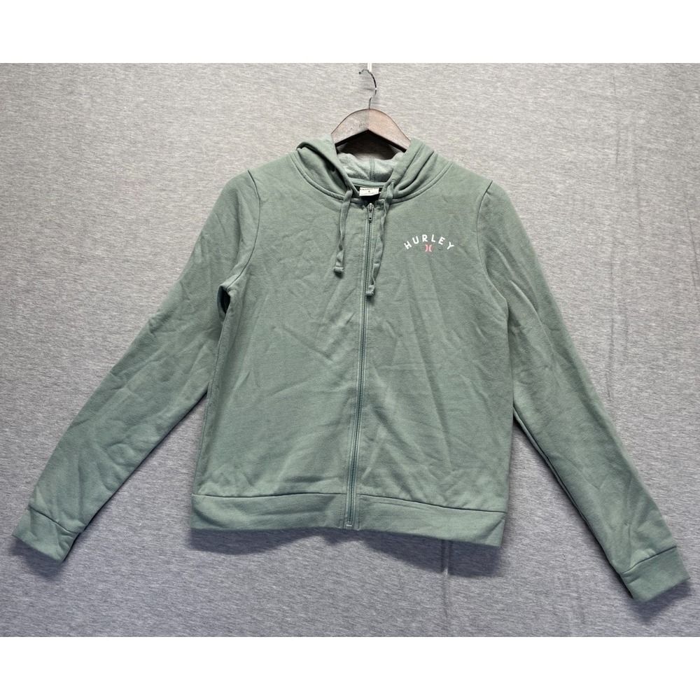 Hurley Hoodie Womens Small Sage Green Fleece Lined Outdoor Full Zip Ribbed Trim